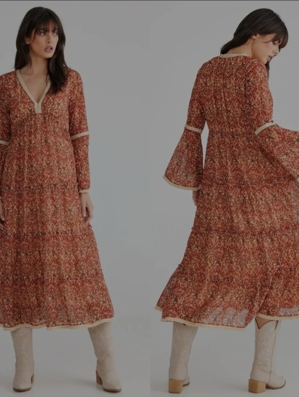 Talisman Zelda V-Neck Tiered Maxi Dress in Mirage